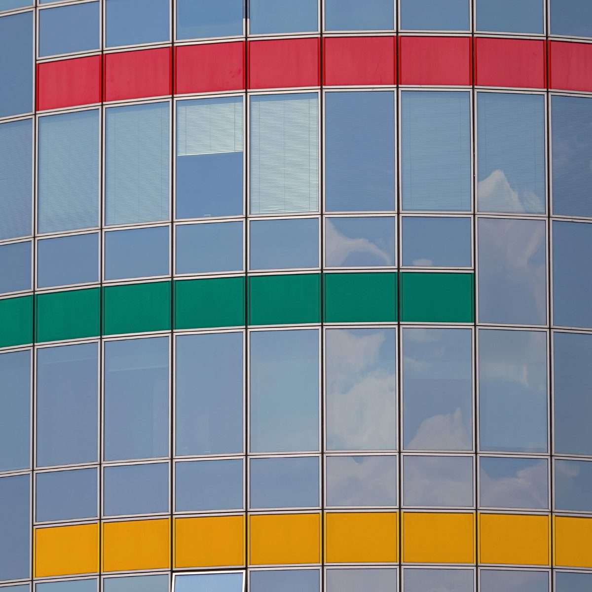 Bright coloured privacy film applied to glass windows, providing full two-way privacy while adding a bold decorative touch