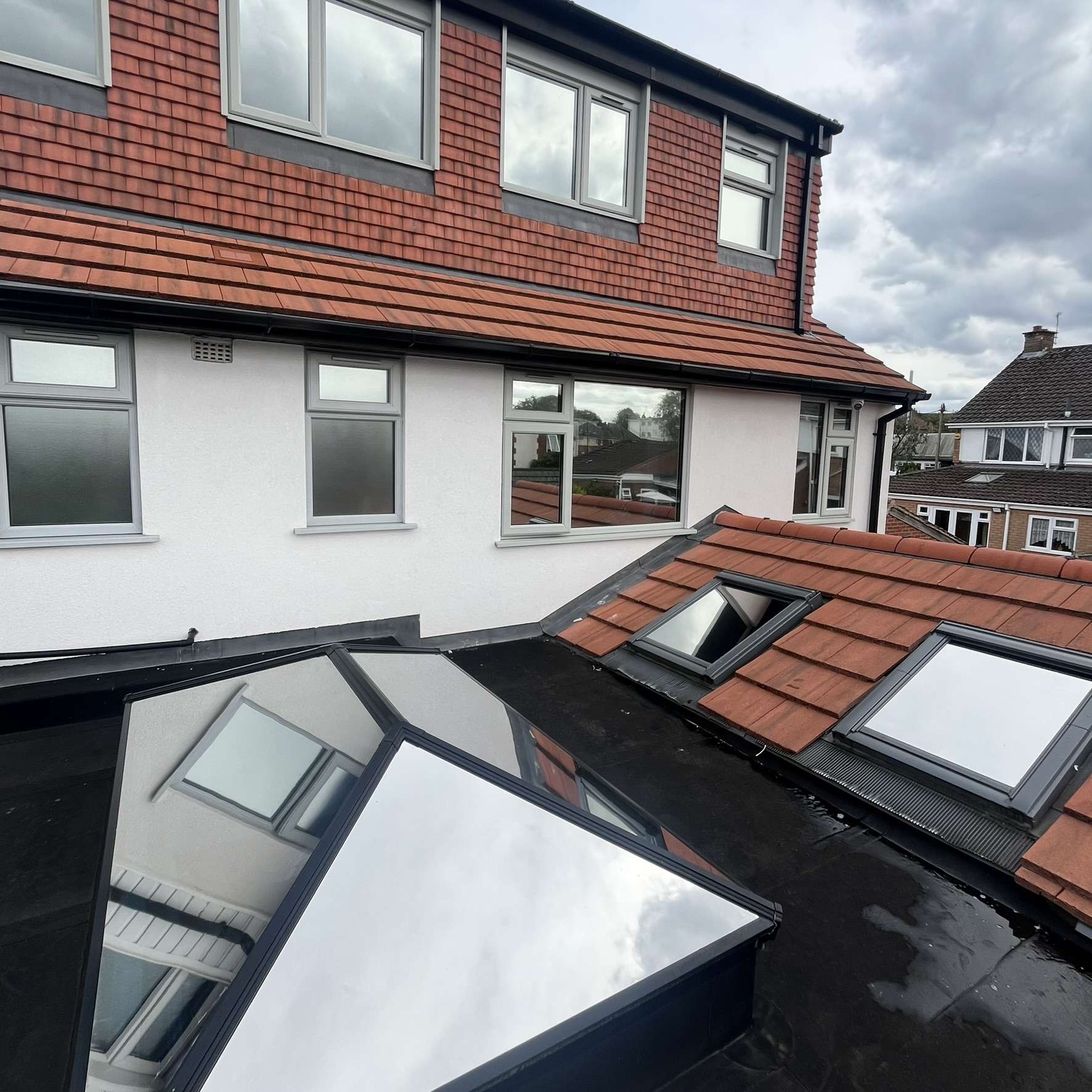 External view of a skylight in Northampton fitted with Silver 20 reflective solar window film, providing year-round solar control to help manage heat and brightness.