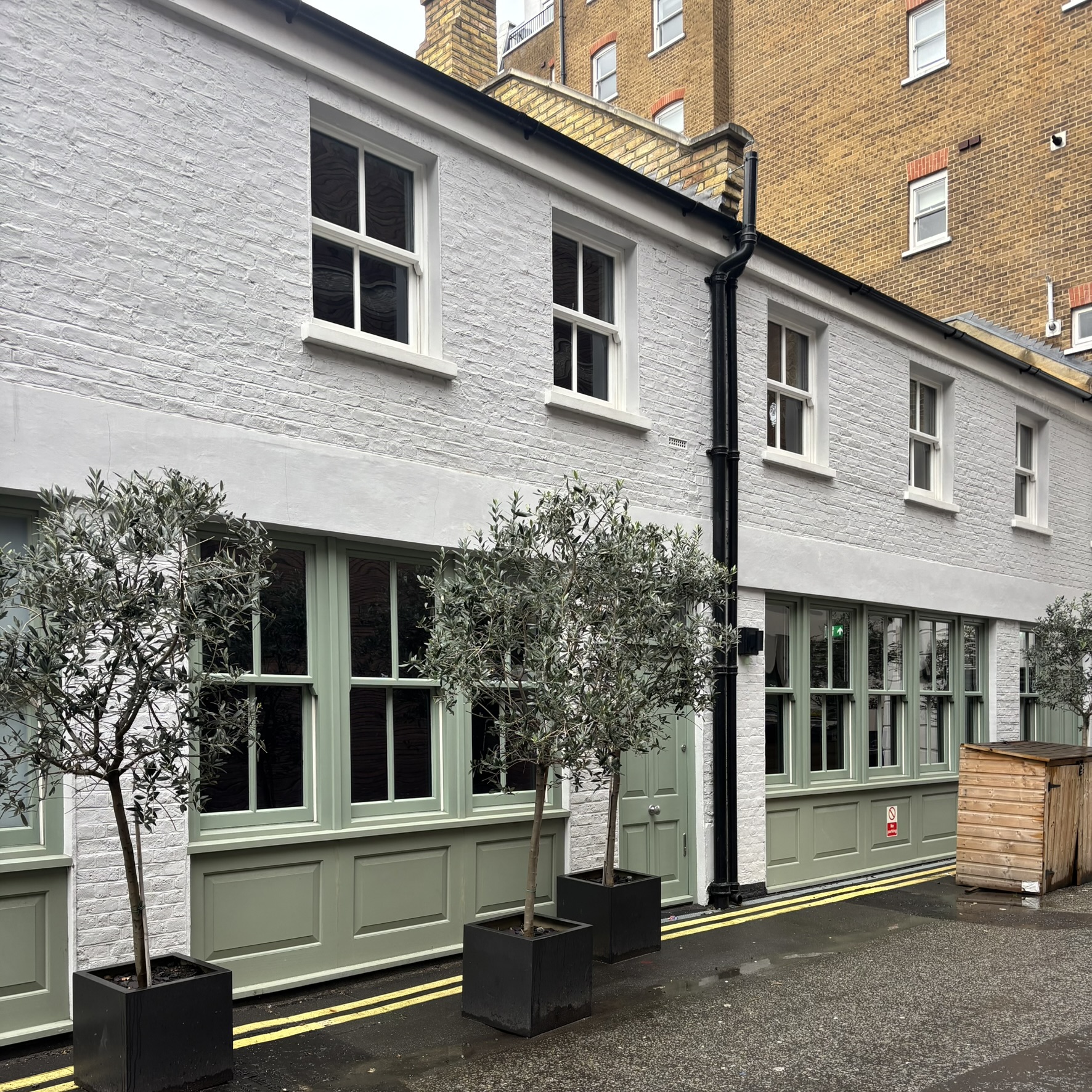External view of the 20VC office in London fitted with slate frosted window film, enhancing privacy with a sleek, modern finish.