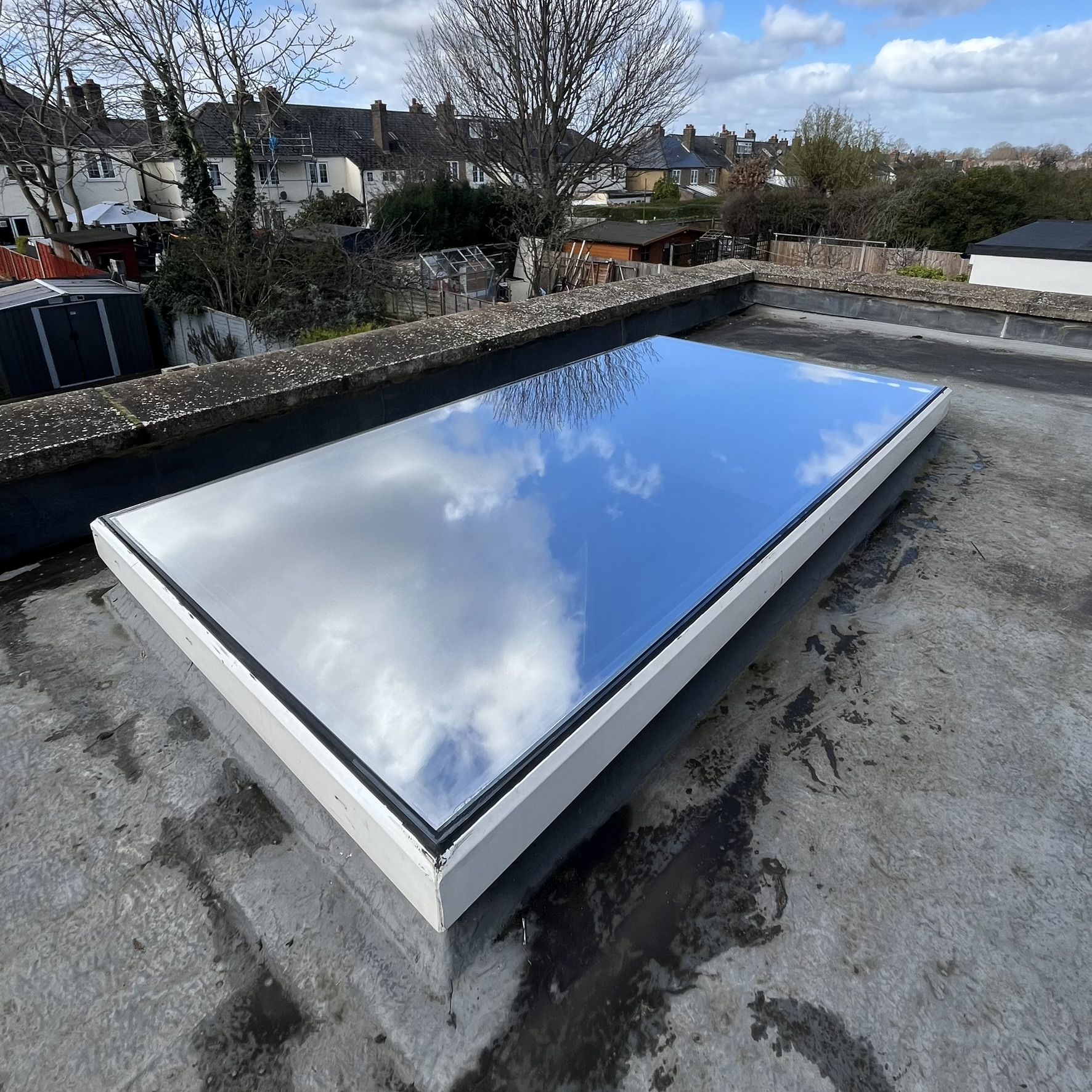 External view of a skylight in South London fitted with Silver 20 reflective solar window film, delivering year-round solar control.